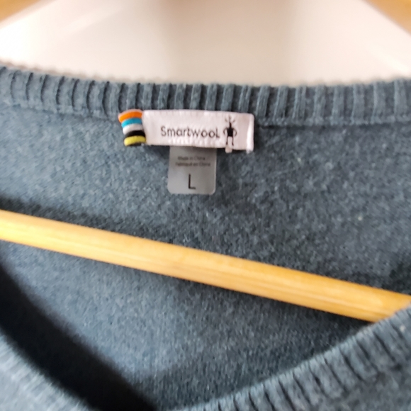 SmartWool dark aqua wool blend pull over sweater with a V-neck Large - Picture 10 of 10